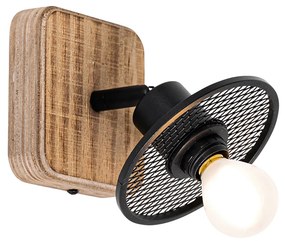 Industriële plafondSpot / Opbouwspot / Plafondspot zwart met hout - Jasmijn Industriele / Industrie / Industrial E14 vierkant Binnenverlichting Lamp