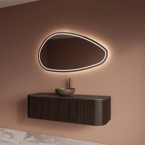 Gliss Design Alluro badmeubel ribbelfront met ronding links/rechts 140cm ebony en zwart leisteen toppaneel