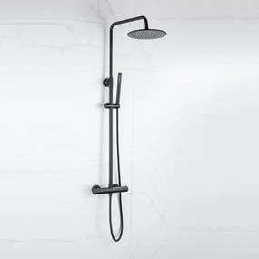 Fortifura Calvi Regendoucheset - thermostatisch - 25cm hoofddouche - staafhanddouche - mat zwart SW1159498