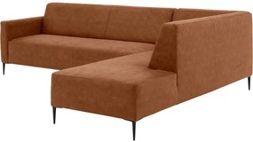 Goossens Bank Key West cognac, micro leer, 3-zits, modern design met ligelement rechts