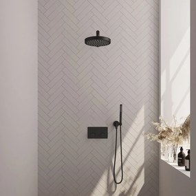 Brauer Stripe inbouw regendouche met 25cm hoofddouche, rechte muurarm en staafhanddouche set 25 zwart mat