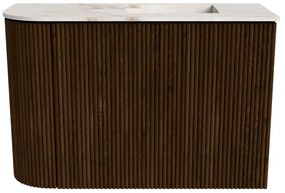 Mondiaz Joya DLux 60cm toiletmeubel ronding links walnut met wastafel faye rechts zonder kraangat frappe