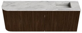 Mondiaz Joya DLux 110cm toiletmeubel ronding links walnut met wastafel faye rechts zonder kraangat glace