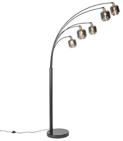 Vloerlamp zwart met goud met smoke glas 5-lichts - Zuzanna Modern E14 Binnenverlichting Lamp