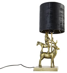 Stoffen Vintage tafellamp messing met kap zwart 20 cm - Animal Hjort TreOosters E27 rond Binnenverlichting Lamp