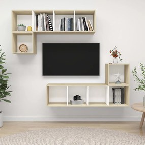 vidaXL 4-delige Tv-meubelset spaanplaat wit en sonoma eikenkleurig