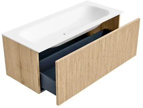 Mondiaz Kurve 110cm badmeubel oak met 1 lade en wastafel big medium midden zonder kraangat