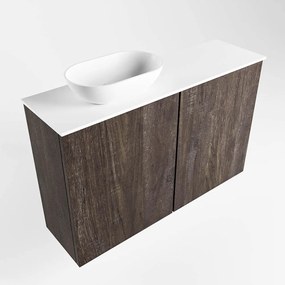 Mondiaz Fowy toiletmeubel 80cm dark brown met witte waskom links zonder kraangat