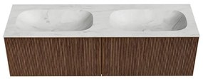Mondiaz Kurve-dlux 150cm badmeubel walnut met 2 lades en wastafel stor small dubbel zonder kraangat opalo