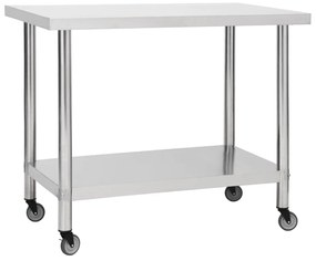 vidaXL Keukenwerktafel met wielen 100x30x85 cm roestvrij staal