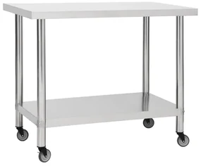 vidaXL Keukenwerktafel met wielen 100x30x85 cm roestvrij staal