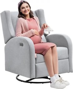 VEVOR Elektrische relaxfauteuil met draai- en glijfunctie, draagvermogen 113,4 kg, draaistoel met glijfunctie en verstelbare hoek, met polyester oppervlak voor woonkamer, slaapkamer, lichtgrijs