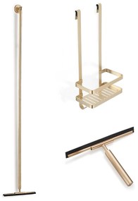 Saniclear Brass douche accessoiresset met wissers en shampoohouder geborsteld messing - mat goud