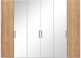 Goossens Kledingkast Easy Storage Ddk, Kledingkast 304 cm breed, 220 cm hoog, 2x draaideur en 4x spiegel draaideur midden