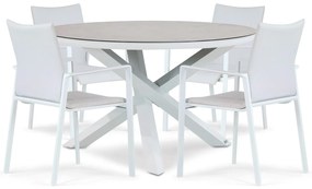 Tuinset Ronde Tuintafel 125 cm Aluminium/textileen Wit 4 personen Lifestyle Garden Furniture Rome/Livorno