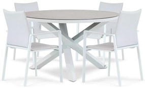 Tuinset Ronde Tuintafel 4 personen 125 cm Aluminium/textileen Wit  Lifestyle Garden Furniture Rome/Livorno