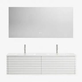 Conjunto Vaniteit Hangend 160x50 Cm In Hout Met Geïntegreerde Waskommen Noura Wit & Rectangular Led And Antifog 160x75 Cm Riben & 2 X - Sklum