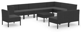 vidaXL 11-delige Loungeset met kussens poly rattan zwart