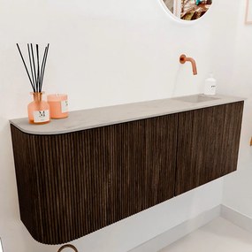 Mondiaz Joya DLux 110cm toiletmeubel ronding links walnut met wastafel faye rechts zonder kraangat opalo