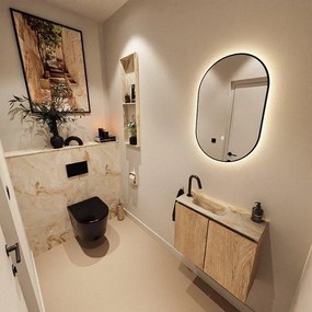 MONDIAZ TURE-DLUX 60cm toiletmeubel Washed Oak. EDEN wastafel Frappe positie links. Met 1 kraangat. TUREDX60WASL1FRA