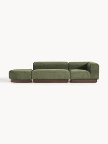 Modulaire chaise longue Natalie uit teddy-bouclé met poef (links/rechts)