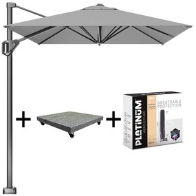 Voyager T1 zweefparasol 300x200 cm lichtgrijs met 75KG voet en hoes
