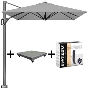 Voyager T1 zweefparasol 300x200 cm lichtgrijs met 90KG voet en hoes