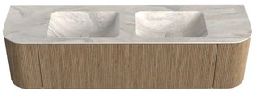 Mondiaz Kurve-dlux 170cm badmeubel ronding links/rechts dusk met 1 lade en 2 deuren en wastafel leaf dubbel zonder kraangat ostra