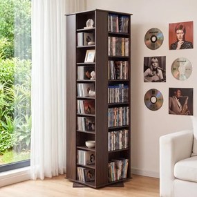VEVOR Mediaplank 475x475x1636 mm, CD-toren, draaibare boekenplank met 34 vakken voor cd's, dvd's, boeken en game discs, dvd-standaard voor woonkamer, thuiskantoor en opnamestudio, bruin