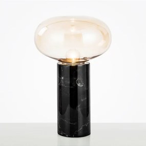 Amber Glazen Tafellamp, Marmer, E27 Fitting, â23x25cm, Zwart