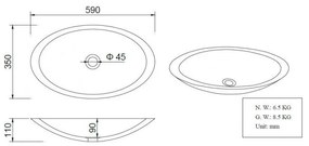 Mueller Mira solid surface wastafel ovaal 59x35x11cm