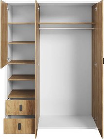 Kledingkast Tesonu 108, Wit, Hickory eiken, 200x150x55cm, Kledingkast deuren: Met scharnieren, Aantal planken: 5, Aantal planken: 5