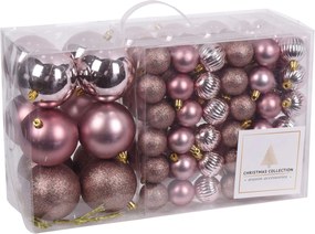 Christmas Collection - set van 94 plastic kerstballen - Diameter 3cm tot 10 cm - roze