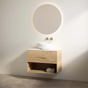 Best Design Rigatti badmeubel 60cm eiken met ribbelfront en wit mat topblad
