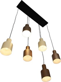 Hanglamp brons met taupe en beige 6-lichts - Ans