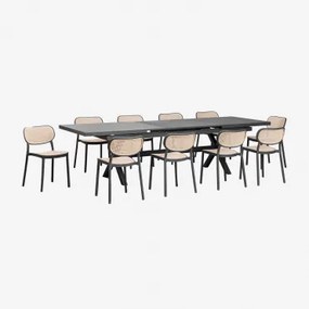 Set Van Uitschuifbare Rechthoekige Tafel 240-300x100 Cm In Aluminium Karena En 10 Stapelbare Tuinstoelen Van Polypropyleen Omara Grijs – Grafiet -
