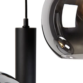 Moderne hanglamp zwart met smoke glas 3-lichts - Clayton Modern E27 bol / globe / rond Binnenverlichting Lamp