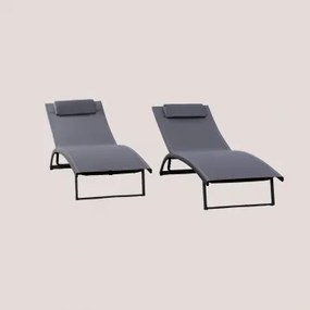 Set Van 2 Verstelbare Aluminium Ligstoelen Met Dulem-kussen Grijs – Grafiet - Sklum