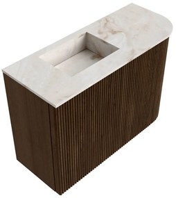 Mondiaz Joya DLux 60cm toiletmeubel ronding rechts walnut met wastafel faye links 1 kraangat frappe
