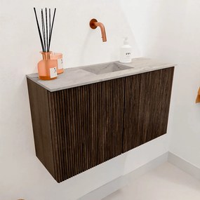 Mondiaz Joya DLux 70cm toiletmeubel walnut met wastafel faye midden zonder kraangat glace