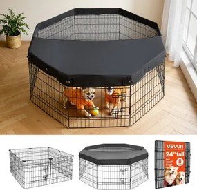 VEVOR Puppyren, Puppyren, Hondenren, 61 cm, 8-delige set met deksel, Speelplek voor honden, katten en andere kleine dieren, Opvouwbaar, Metaal, Veelzijdig te gebruiken dankzij de verschillende vormen