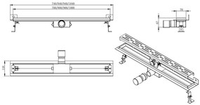 Mueller Luxa RVS douchegoot 70x7cm met muurflens