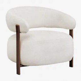 Jolie Chenille Stoffen Fauteuil Bruin – Donker Hout & Stof Chenille Beige – Crème - Sklum