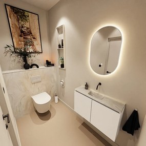 Mondiaz Ture DLux toiletmeubel 80cm talc met wastafel ostra midden zonder kraangat