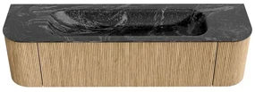 Mondiaz Kurve-dlux 170cm badmeubel ronding links/rechts oak met 1 lade en 2 deuren en wastafel big large midden zonder kraangat lava