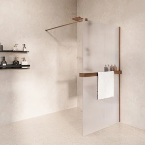 Saniclear Metric inloopdouche 80cm met handdoekhouder en ribbelglas verouderd messing