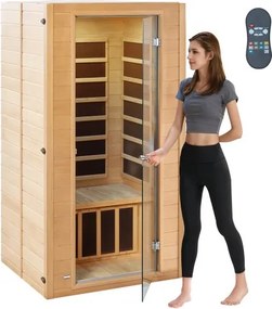 VEVOR Ver-infrarood houtsauna, thuissaunaspa voor 1 tot 2 personen, lage EMF Ver-infrarood Hemlocksauna met gehard glazen deur, veelkleurige lamp, Bluetooth-luidspreker en kleurenlichttherapie.