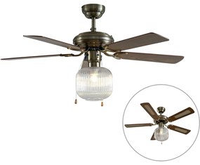 Plafondventilator met lamp messing met hout 107.5cm met trekschakelaar - Mistral Karel Industriele / Industrie / Industrial E14 rond Binnenverlichting Lamp