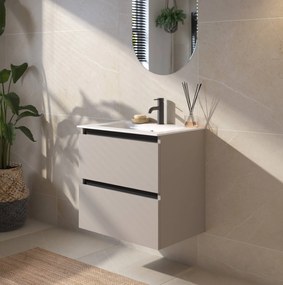 Saqu Gaia voorgemonteerd badmeubel met zwarte greeplijst incl. keramische wastafel 61x51cm mat greige