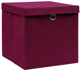 vidaXL Opbergboxen met deksel 4 st 32x32x32 cm stof donkerrood